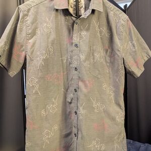 Men's Casual Gray Origami Print Shirt Flamingo Small